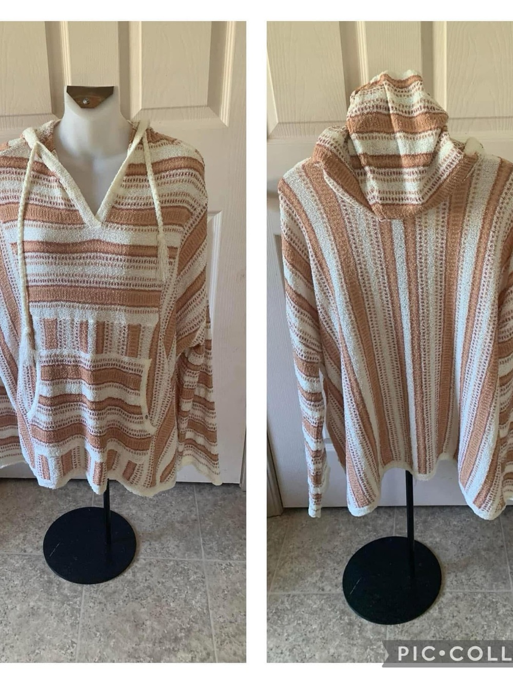 Large Rip Curl Women’s Namotu cream with gold/tan/brown stripes Poncho .  In EUC